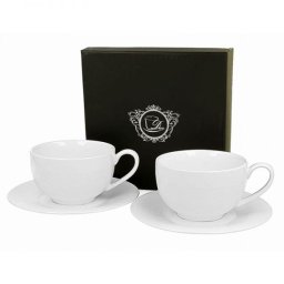 Diamond fehér porcelán csésze aljjal - 250 ml - 2 személyes készlet