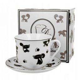 Fekete cicás JUMBO porcelán csésze aljjal - 450 ml