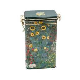 Klimt csatos fémdoboz - dombornyomott 18x7,4x11 cm - Kert napraforgókkal