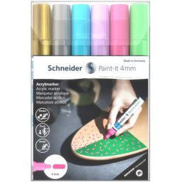 SCHNEIDER Dekormarker készlet, akril, 4 mm, SCHNEIDER "Paint-It 320", 6 különböző szín