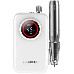 Elektromos körömcsiszoló gép, akkumulátoros, kijelzővel, hordozható, övcsipesszel, Blueque BQ-119, fehér
