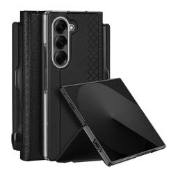 DUX DUCIS BRIL műanyag telefonvédő (ütésállóság, bőr hatású hátlap, asztali tartó, ceruzatartó, rombusz) FEKETE Samsung Galaxy Z Fold7 (SM-F966)