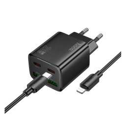 HOCO N55 hálózati töltő 2 USB+2 Type-C aljzat (20W, GaN, PD gyorstöltő 3.0 + lightning kábel) FEKETE