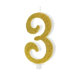 Tortagyertya, 3-as, arany glitteres, 7,5 cm