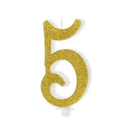 Tortagyertya, 5-ös, arany glitteres, 7,5 cm