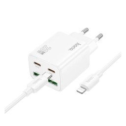 HOCO N55 hálózati töltő 2 USB+2 Type-C aljzat (20W, GaN, PD gyorstöltő 3.0 + lightning kábel) FEHÉR