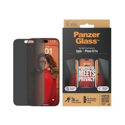 PANZERGLASS PRIVACY ULTRA-WIDE FIT képernyővédő üveg (3D, betekintés védelem + segédkeret) FEKETE Apple iPhone 15 Pro