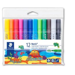 STAEDTLER Filctoll készlet, 3 mm, háromszögletű, kimosható, STAEDTLER "Noris(R) jumbo 328-B", 12 különböző szín