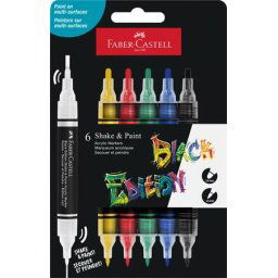 FABER-CASTELL Dekormarker készlet, 1,0/3,0 mm, kétvégű, akril, FABER-CASTELL "Shake&Paint", 6 különböző szín