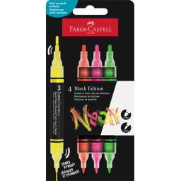 FABER-CASTELL Dekormarker készlet, 1,0/3,0 mm, kétvégű, akril, FABER-CASTELL "Shake&Paint", 4 különböző neon szín