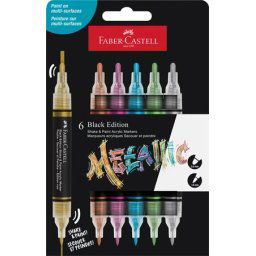 FABER-CASTELL Dekormarker készlet, 1,0/3,0 mm, kétvégű, akril, FABER-CASTELL "Shake&Paint", 6 különböző metál szín