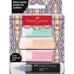 FABER-CASTELL Szövegkiemelő készlet, FABER-CASTELL "Glassy", 3 különböző pasztell szín + fekete