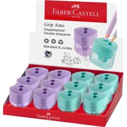FABER-CASTELL Hegyező display, kétlyukú, FABER-CASTELL, "Grip Auto", vegyes pasztell színek