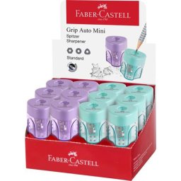 FABER-CASTELL Hegyező display, egylyukú, tartályos FABER-CASTELL "GRIP Auto Mini", vegyes pasztell színek