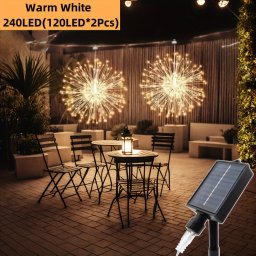 2db-os napelemes kültéri tűzijáték fény #Meleg fehér - 2 Függesztett*120 LED-240 LED