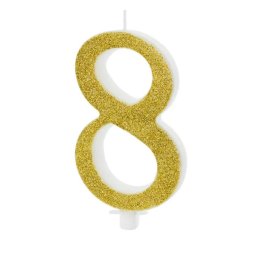 Tortagyertya, 8-as, arany, glitteres, 7,5 cm
