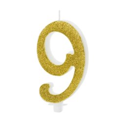 Tortagyertya, 9-es, arany, glitteres, 7,5 cm