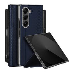 DUX DUCIS BRIL műanyag telefonvédő (ütésállóság, bőr hatású hátlap, asztali tartó, ceruzatartó, rombusz) SÖTÉTKÉK Samsung Galaxy Z Fold7 (SM-F966)