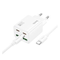 HOCO N56 hálózati töltő 2 USB+2 Type-C aljzat (30W, GaN, PD gyorstöltő 3.0 + Type-C kábel) FEHÉR
