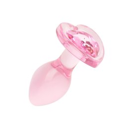 Easy Toys mini üveg anál dildó, szív formájú áttetsző kristállyal (rózsaszín)