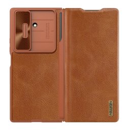 NILLKIN QIN PRO tok álló, bőr hatású (FLIP, oldalra nyíló, kártyazseb, kameravédő, érintő ceruza) BARNA Samsung Galaxy Z Fold7 (SM-F966)