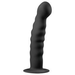 EasyToys Ribbed - tapadókorongos anál dildó (14 cm, fekete)