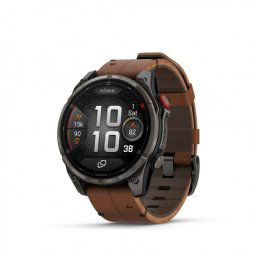 Garmin Fenix 8 PRO Amoled 47mm Sapphire Carbon Gray DLC Titanium barna bőr + fekete szilikon szíjjal pulzusmérő óra