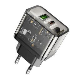 HOCO N34 hálózati töltő USB+Type-C aljzat (20W, PD gyorstöltő 3.0) FEKETE