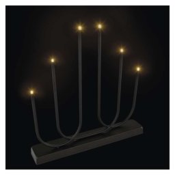 LED gyertyatartó, fém, fekete, 40 cm, 2x AA, beltéri, meleg fehér