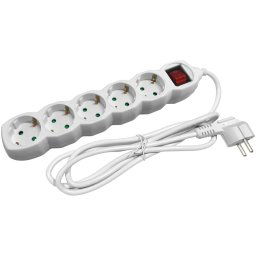 Entac elosztó, hosszabbító 5-ös, kapcsolóval, érintésvédelemmel, fehér, 5m, 16A, 3500W