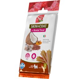 N&D Quinoa Skin & Coat Hering + Dental Treat, Mini (3 tasak ~ 3 x 7 db rágórúd ~ 3 x 60 g) 180gr