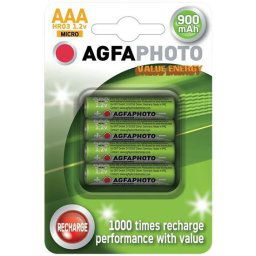 AgfaPhoto újratölthető NiMH akkumulátorok AAA, 900mAh, buborékcsomagolás 4db