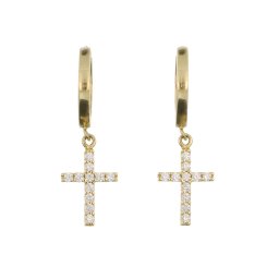 Oroszzáras sokköves kereszt fülbevaló 14k, 1,95 g