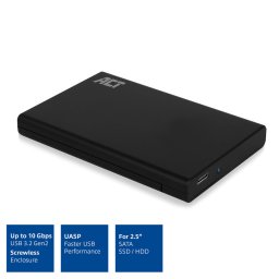 2.5" HDD SSD külső ház mobilrack USB-C/USB3.2 Gen2 csavarmentes fekete ACT (AC1225)