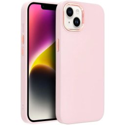 Apple iPhone 17 Pro, Szilikon tok, közepesen ütésálló, fémhatású kamera keret, Frame Case, rózsaszín