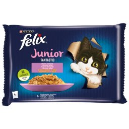 FELIX FANTASTIC Junior Csirkével/Lazaccal aszpikban nedves macskaeledel 4x85g