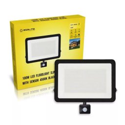 LED reflektor , 100W , 9000 lm , slim, mozgásérzékelős , fekete , természetes fehér , IP65 , Asalite