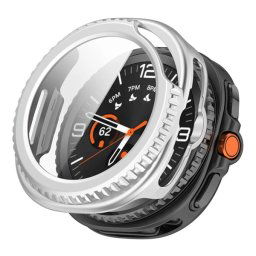 Műanyag keret (BUMPER, ütésállóság + kijelzővédő üveg) EZÜST Samsung Galaxy Watch 8 Classic 46mm (SM-L500), Galaxy Watch 8 Classic eSIM 46mm (SM-L505)