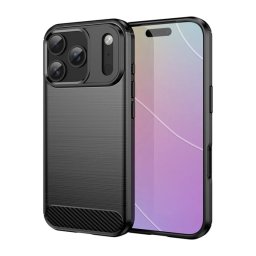 Szilikon telefonvédő (ütésállóság, légpárnás sarok, szálcsiszolt, karbon minta) FEKETE Apple iPhone 17 Pro