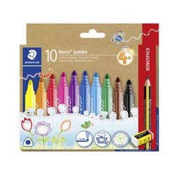 STAEDTLER Filctoll készlet, grafitceruzával, radírral, 3 mm, háromszögletű, STAEDTLER "Noris(R) jumbo 328", 10+1 szín