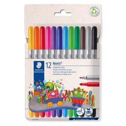 STAEDTLER Filctoll készlet, 1-3 mm, kétvégű, kimosható, STAEDTLER "Noris(R) 320, 12 különböző szín