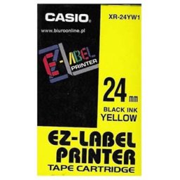 Casio eredeti címkenyomtató szalag, Casio, XR-24YW1, fekete nyomtatás/sárga hátlap, laminálatlan, 8m, 24mm