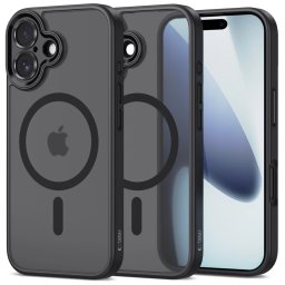 Apple iPhone 17, Műanyag hátlap védőtok + szilikon keret, Magsafe töltővel kompatibilis, kameravédő kerettel, Magcam Magsafe, áttetsző/fekete