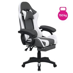 Irodai/gamer szék RGB LED világítással, fekete/fehér, JOVELA