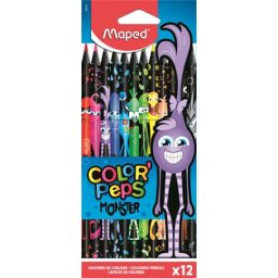 MAPED Színes ceruza készlet, háromszögletű, MAPED "Color'Peps Monster", 12 különböző szín