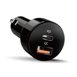 Genius PD-36AC-Car, hálózati adapter, autó, 36W, 1× USB-C, 1× USB, PD 3.0, QC 3.0, Fekete