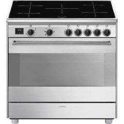 SMEG SZABADONÁLLÓ TŰZHELY, Classica design, 90 cm, 1 sütőtér, indukciós főzőlap, matt fekete gombok, inox