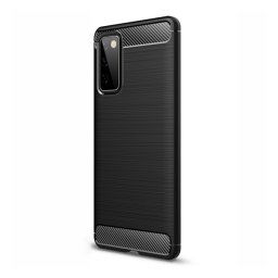 Szilikon telefonvédő (ütésállóság, légpárnás sarok, szálcsiszolt, karbon minta) FEKETE Samsung Galaxy S20 FE (SM-G780)