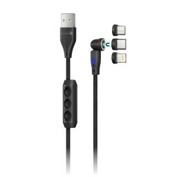 CONNECT IT Magnetic PowerLink 3in1 kábel (USB-C/Lightning/MicroUSB), 2m, FEKETE