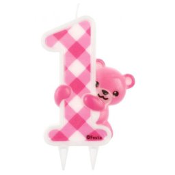 Első születésnap Pink Teddy csillámos tortagyertya